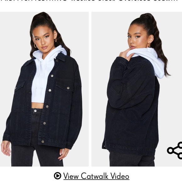 PrettyLittleThing Jackets & Blazers - PLT washed black oversized dad fit denim jacket
